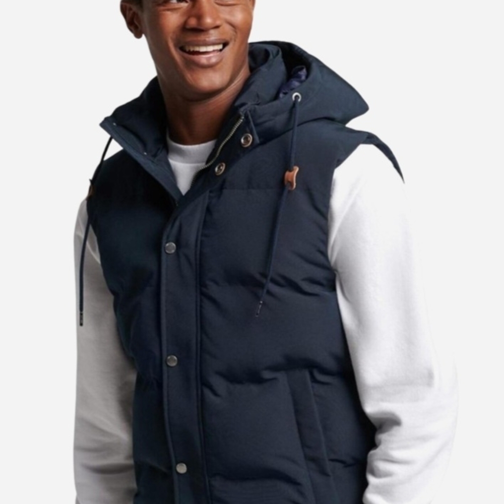 Men's Dark Blue Everst Hooded Puffer Vest Large